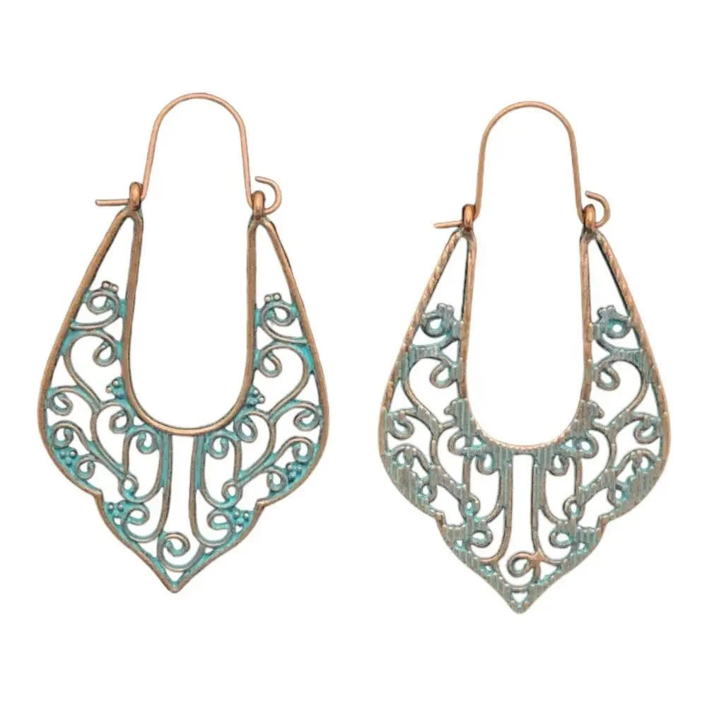Boho Chic Turquoise Patina Copper Vintage-Chic Copper Unique Patina Earrings